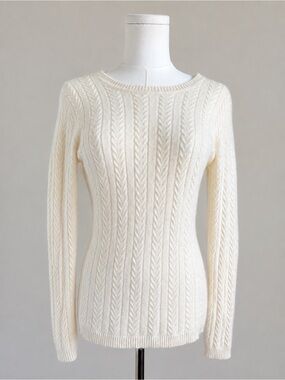 Telluride 100% 2-Ply Cashmere Cable Knit Sweater Ivory Cream M Luxury